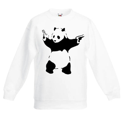 Banksy Panda with Pistols Graffiti Children's Toddler Kids Sweatshirt Jumper 9-11 / White