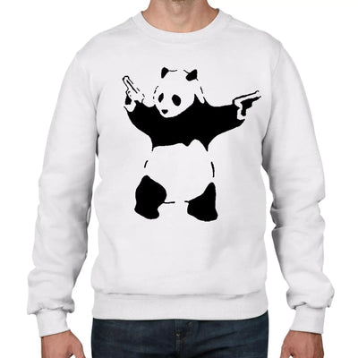 Banksy Panda with Pistols Graffiti Men's Sweatshirt Jumper S / White