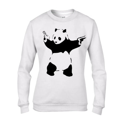 Banksy Panda with Pistols Graffiti Women's Sweatshirt Jumper L / White