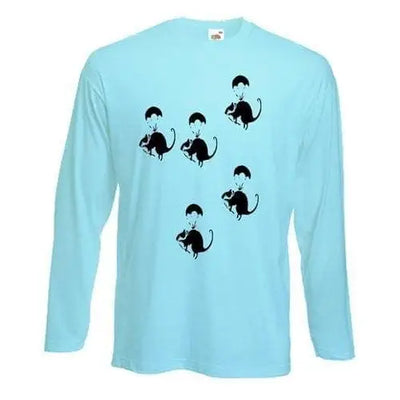 Banksy Parachute Rat Long Sleeve T-Shirt L / Light Blue