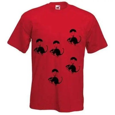 Banksy Parachute Rat Mens T-Shirt XL / Red