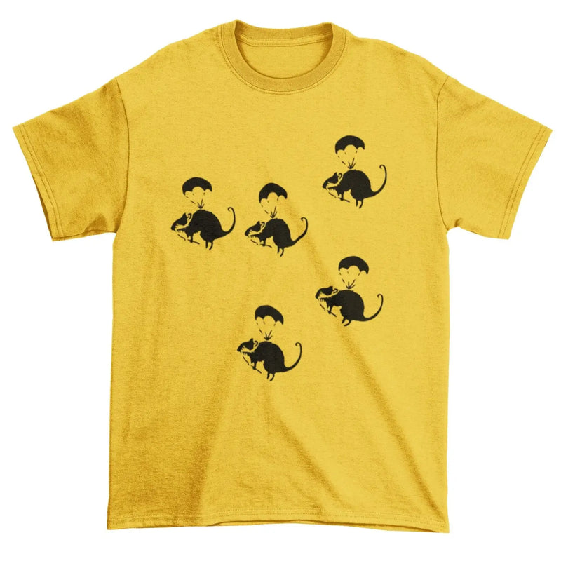 Banksy Parachute Rat Mens T-Shirt XL / Yellow