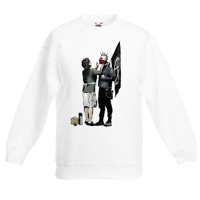 Banksy Punk Mum Graffiti Children's Toddler Kids Sweatshirt Jumper 7-8 / White