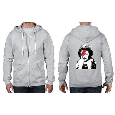 Banksy Queen Bitch Full Zip Hoodie S / Heather Grey