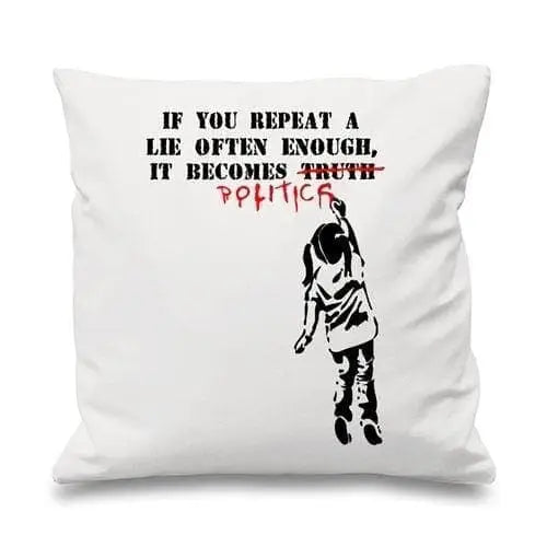 Banksy Repeat A Lie Sofa Cushion White