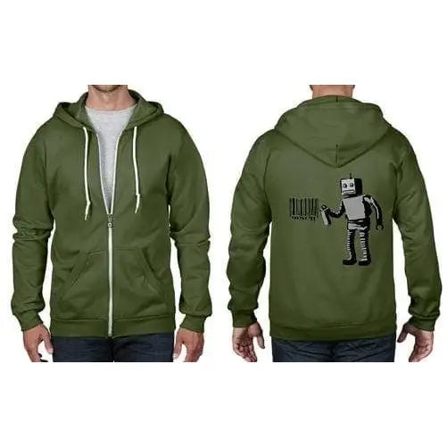 Banksy Robot Barcode Full Zip Hoodie XXL / City Green