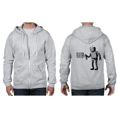 Banksy Robot Barcode Full Zip Hoodie XXL / Grey