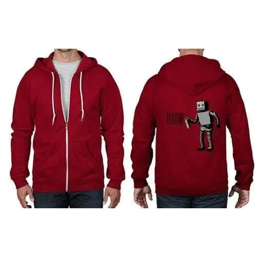 Banksy Robot Barcode Full Zip Hoodie XXL / Red