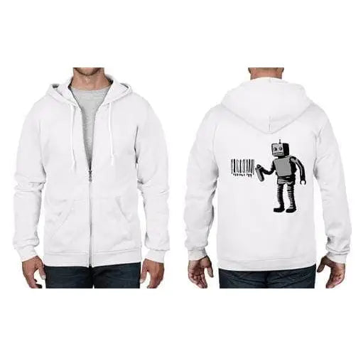 Banksy Robot Barcode Full Zip Hoodie XXL / White