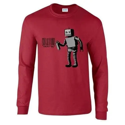 Banksy Robot Barcode Mens Long Sleeve T-shirt S / Red