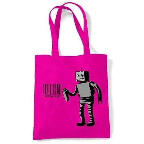 Banksy Robot Barcode Tote Shoulder Bag Dark Pink