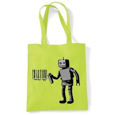 Banksy Robot Barcode Tote Shoulder Bag Lime Lime Green