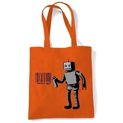 Banksy Robot Barcode Tote Shoulder Bag Orange