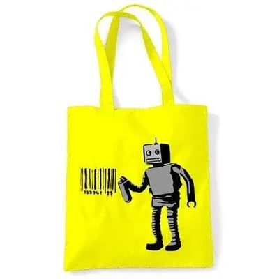 Banksy Robot Barcode Tote Shoulder Bag Yellow