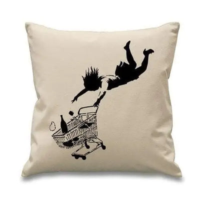 Banksy Shop Til You Drop Cushion Cream