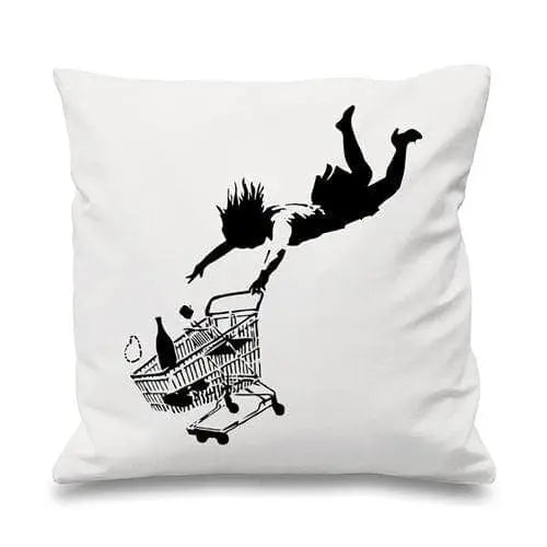 Banksy Shop Til You Drop Cushion White