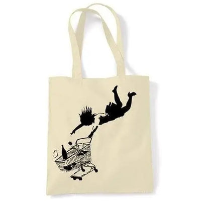 Banksy Shop Til You Drop Shoulder Bag Cream