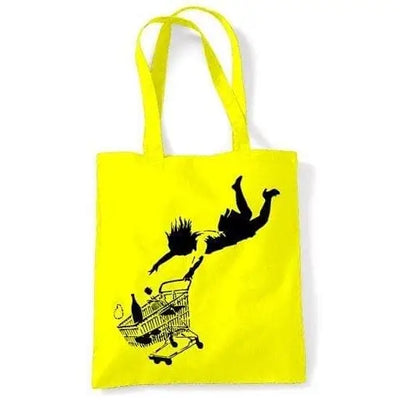 Banksy Shop Til You Drop Shoulder Bag Yellow