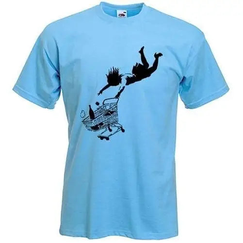 Banksy Shop Til You Drop T-Shirt Light Blue / L