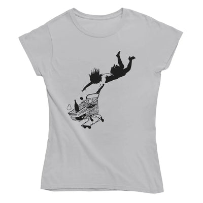 Banksy Shop Til You Drop Women's T-Shirt XL / Light Grey