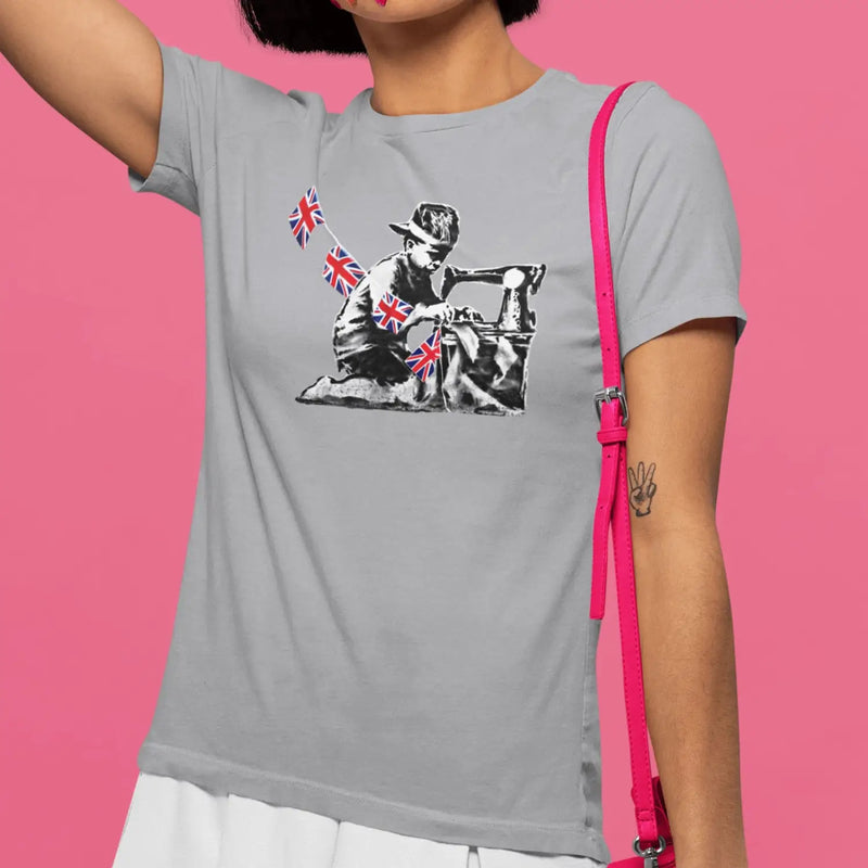 Banksy Slave Labour Sewing Machine Boy Ladies Tee