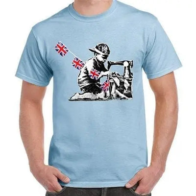 Banksy Slave Labour Sewing Machine Boy Men's T-Shirt L / Light Blue