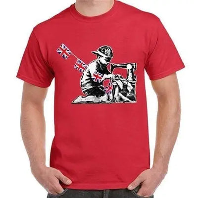 Banksy Slave Labour Sewing Machine Boy Men's T-Shirt L / Red