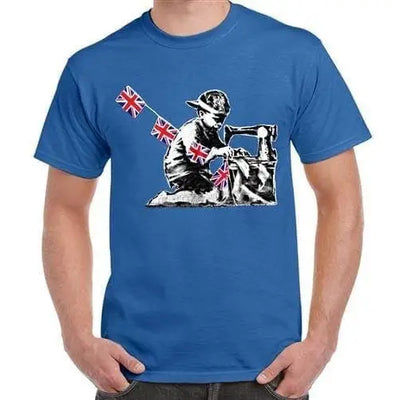 Banksy Slave Labour Sewing Machine Boy Men's T-Shirt L / Royal Blue
