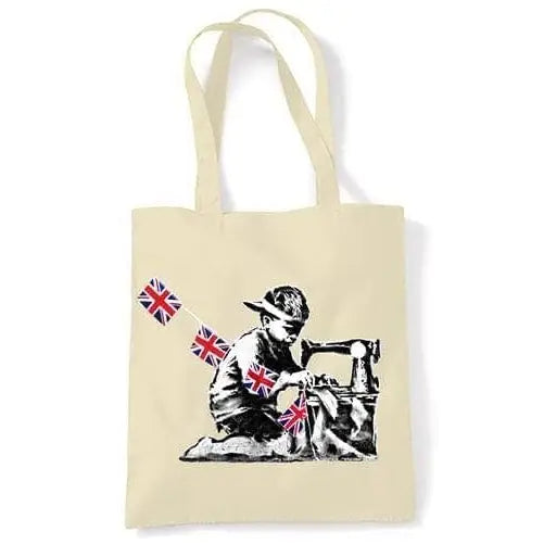 Banksy Slave Labour Shoulder Bag Cream