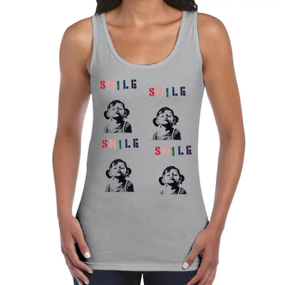 Banksy Smile Women's Tank Vest Top M / Light Grey