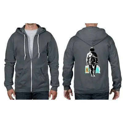 Banksy Spaceman Full Zip Hoodie 3XL / Charcoal