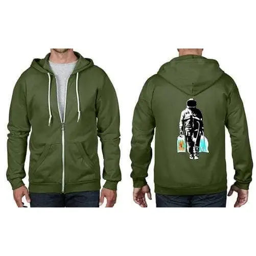 Banksy Spaceman Full Zip Hoodie 3XL / City Green