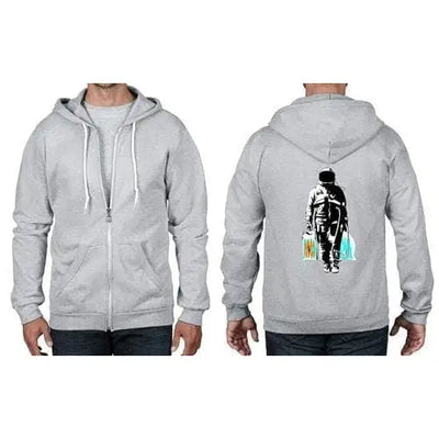 Banksy Spaceman Full Zip Hoodie 3XL / Heather Grey