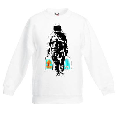 Banksy Spaceman Galaxy Space Graffiti Children's Toddler Kids Sweatshirt Jumper 7-8 / White