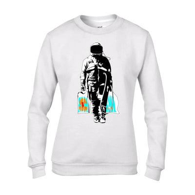 Banksy Spaceman Galaxy Space Graffiti Women's Sweatshirt Jumper XL / White