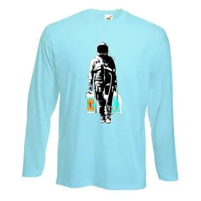 Banksy Spaceman Long Sleeve T-Shirt XXL / Light Blue