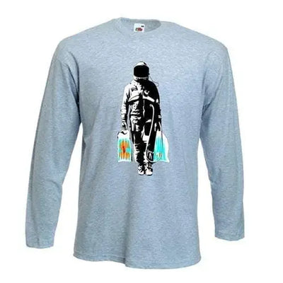Banksy Spaceman Long Sleeve T-Shirt XXL / Light Grey