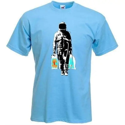 Banksy Spaceman Men's T-Shirt XXL / Light Blue