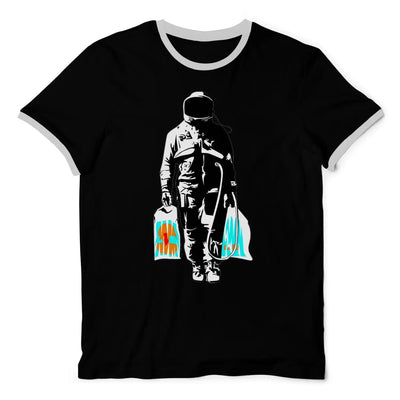 Banksy Spaceman Ringer T-Shirt S / Black
