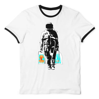 Banksy Spaceman Ringer T-Shirt S / White