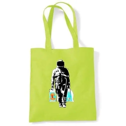 Banksy Spaceman Shoulder Bag Lime Green