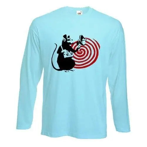 Banksy Speaker Rat Long Sleeve T-Shirt L / Light Blue