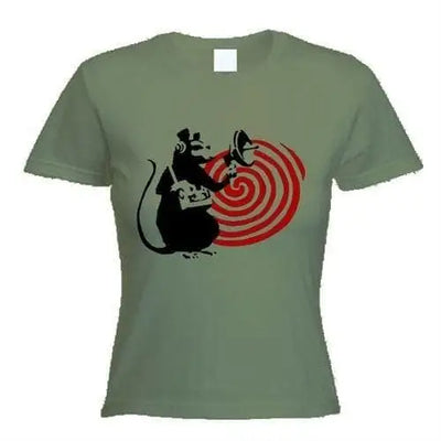 Banksy Speaker Rat Womens T-Shirt L / Khaki