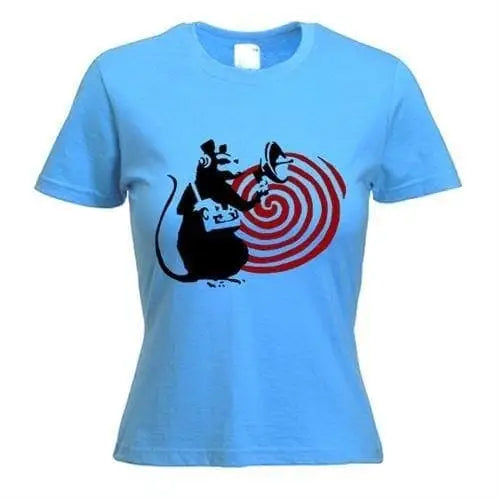 Banksy Speaker Rat Womens T-Shirt L / Light Blue