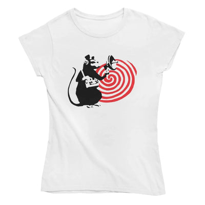 Banksy Speaker Rat Womens T-Shirt L / White