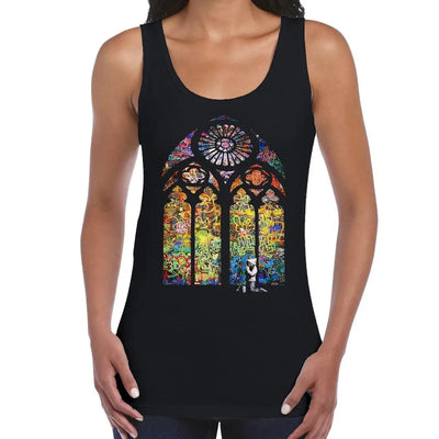 Banksy Stained Glass Church Window Women's Tank Vest Top L