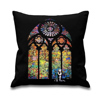 Banksy Stained Glass Window Cushion