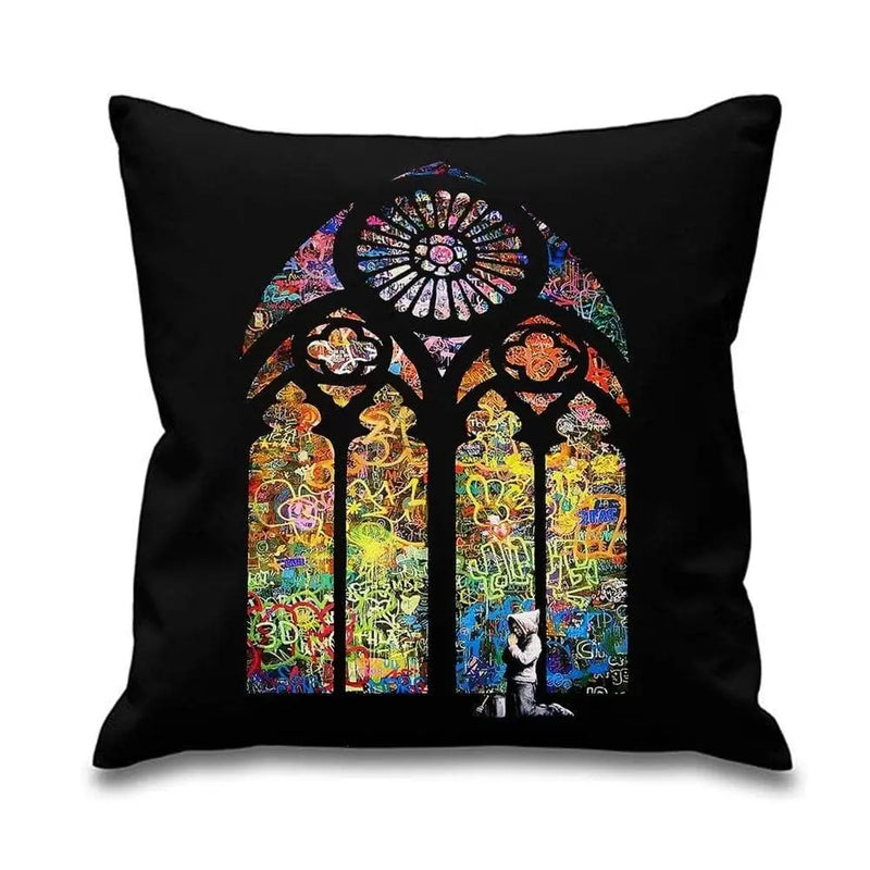 Banksy Stained Glass Window Cushion