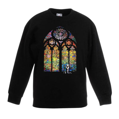 Banksy Stained Glass Window Graffiti Children's Toddler Kids Sweatshirt Jumper 9-11 / Black