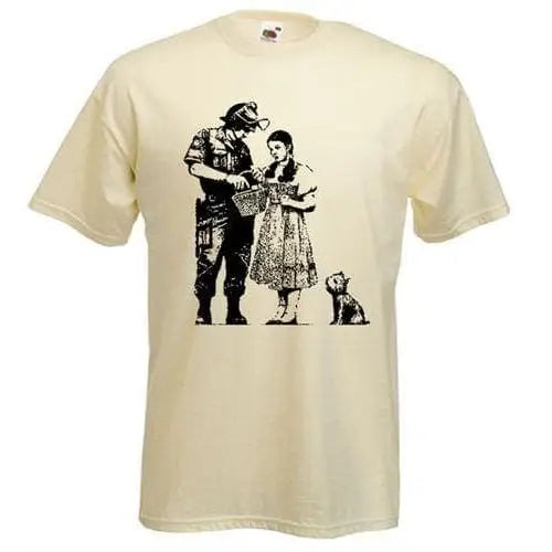 Banksy Stop And Search Mens T-Shirt L / Cream